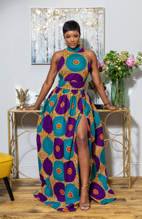 African Sleeveless Long Dress - Turtleneck Dashiki Maxi Dress - PETRA