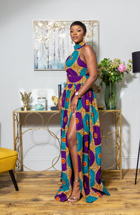 African Sleeveless Long Dress - Turtleneck Dashiki Maxi Dress - PETRA