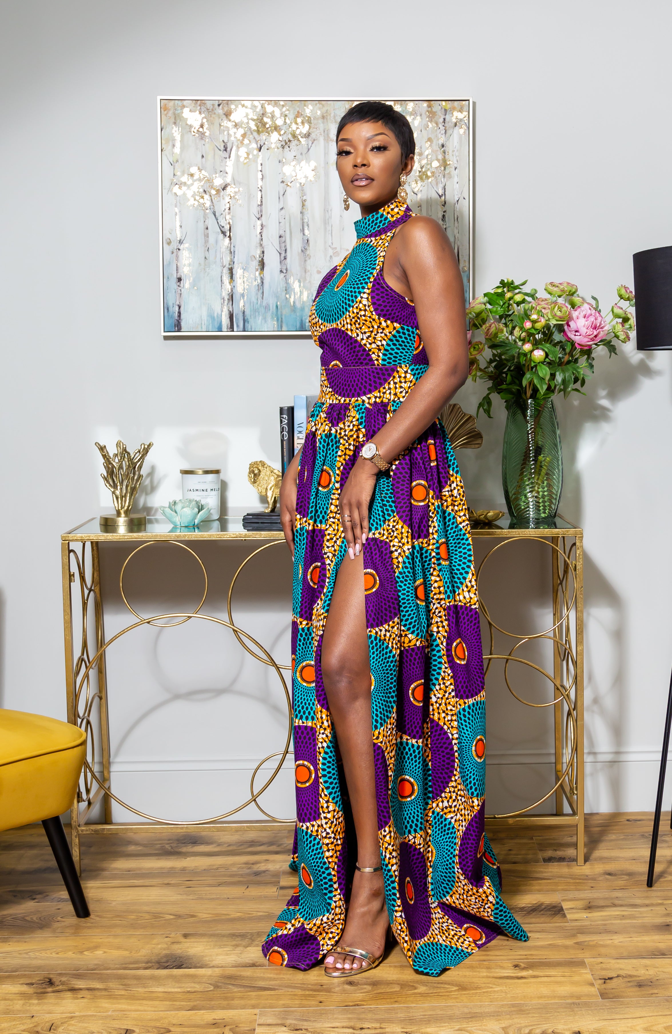 African Sleeveless Long Dress - Turtleneck Dashiki Maxi Dress - PETRA