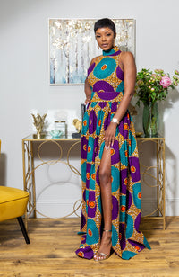 African Sleeveless Long Dress - Turtleneck Dashiki Maxi Dress - PETRA