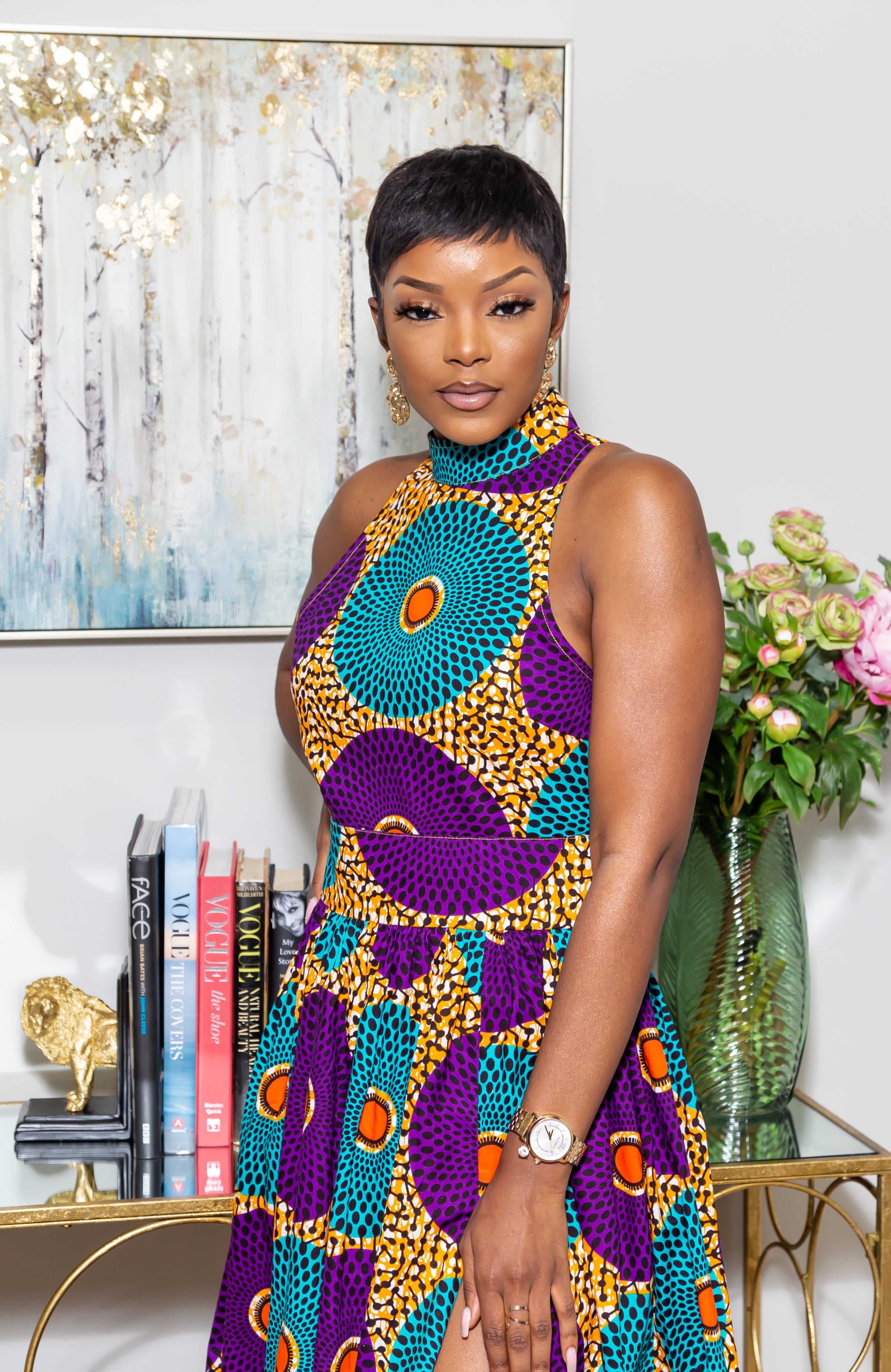 African Sleeveless Long Dress - Turtleneck Dashiki Maxi Dress - PETRA