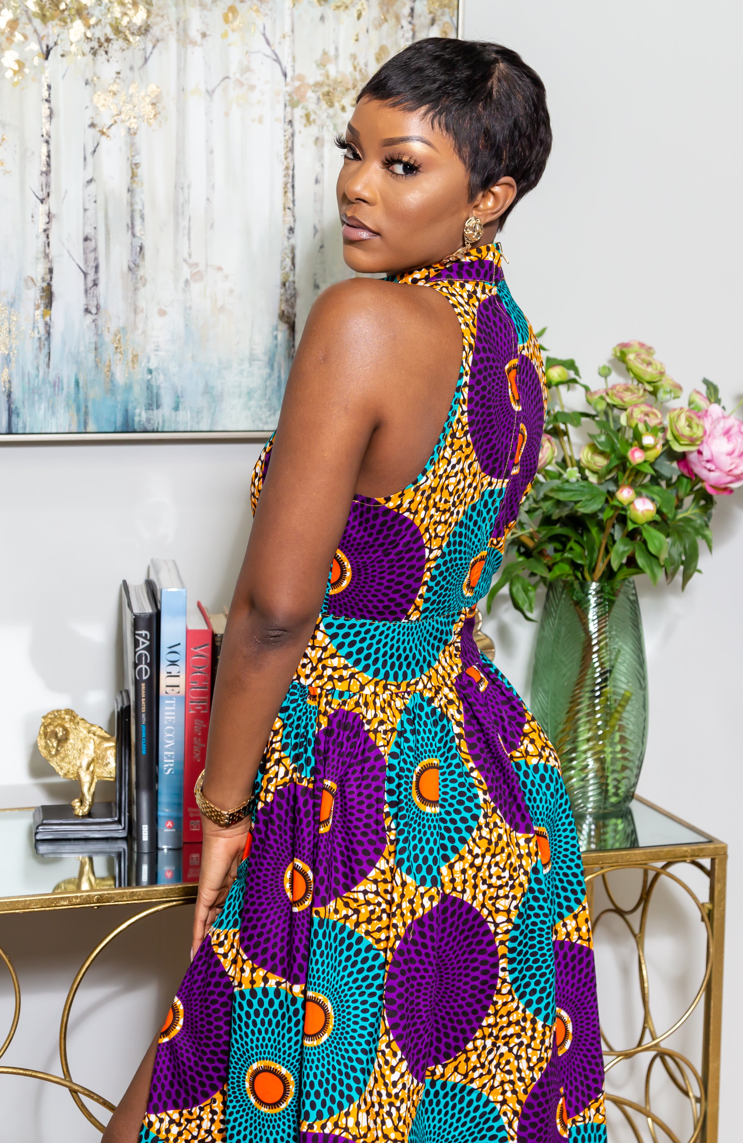 African Sleeveless Long Dress - Turtleneck Dashiki Maxi Dress - PETRA