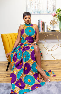 African Sleeveless Long Dress - Turtleneck Dashiki Maxi Dress - PETRA