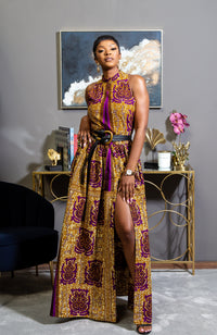 Modern African Print Dress - Sleeveless Turtleneck Maxi Dress - JESSA