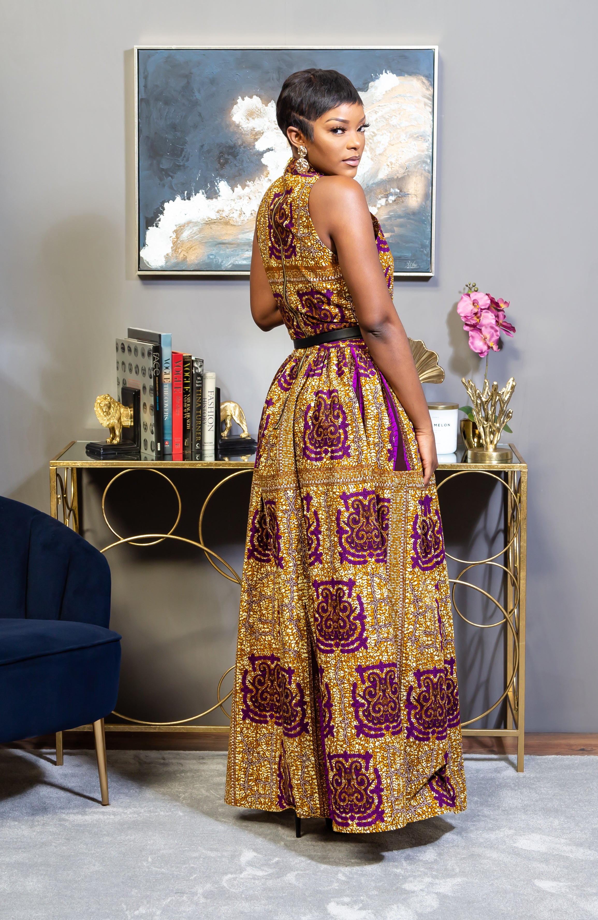 Modern African Print Dress - Sleeveless Turtleneck Maxi Dress - JESSA