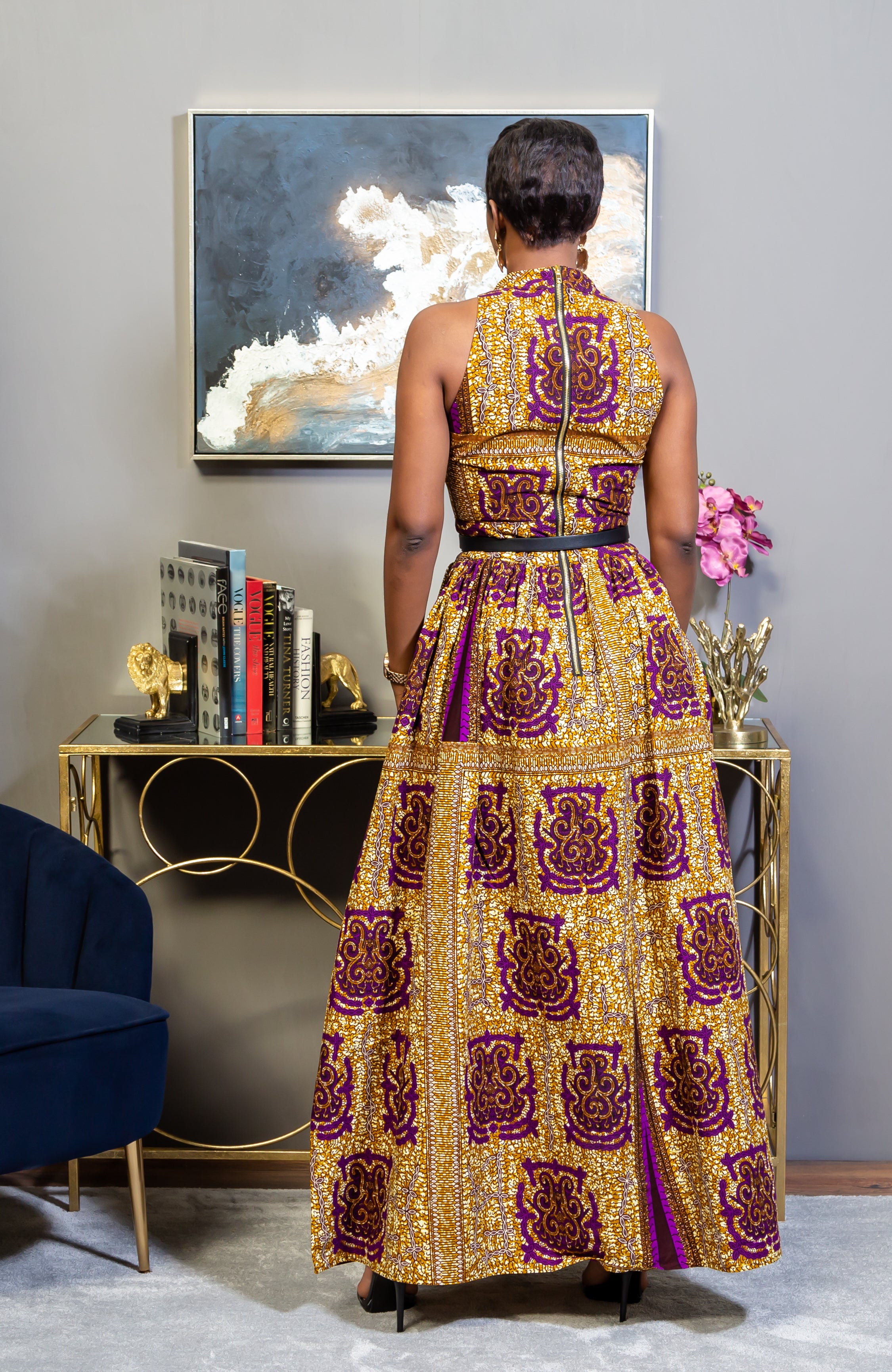 Modern African Print Dress - Sleeveless Turtleneck Maxi Dress - JESSA