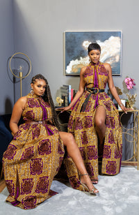 Modern African Print Dress - Sleeveless Turtleneck Maxi Dress - JESSA