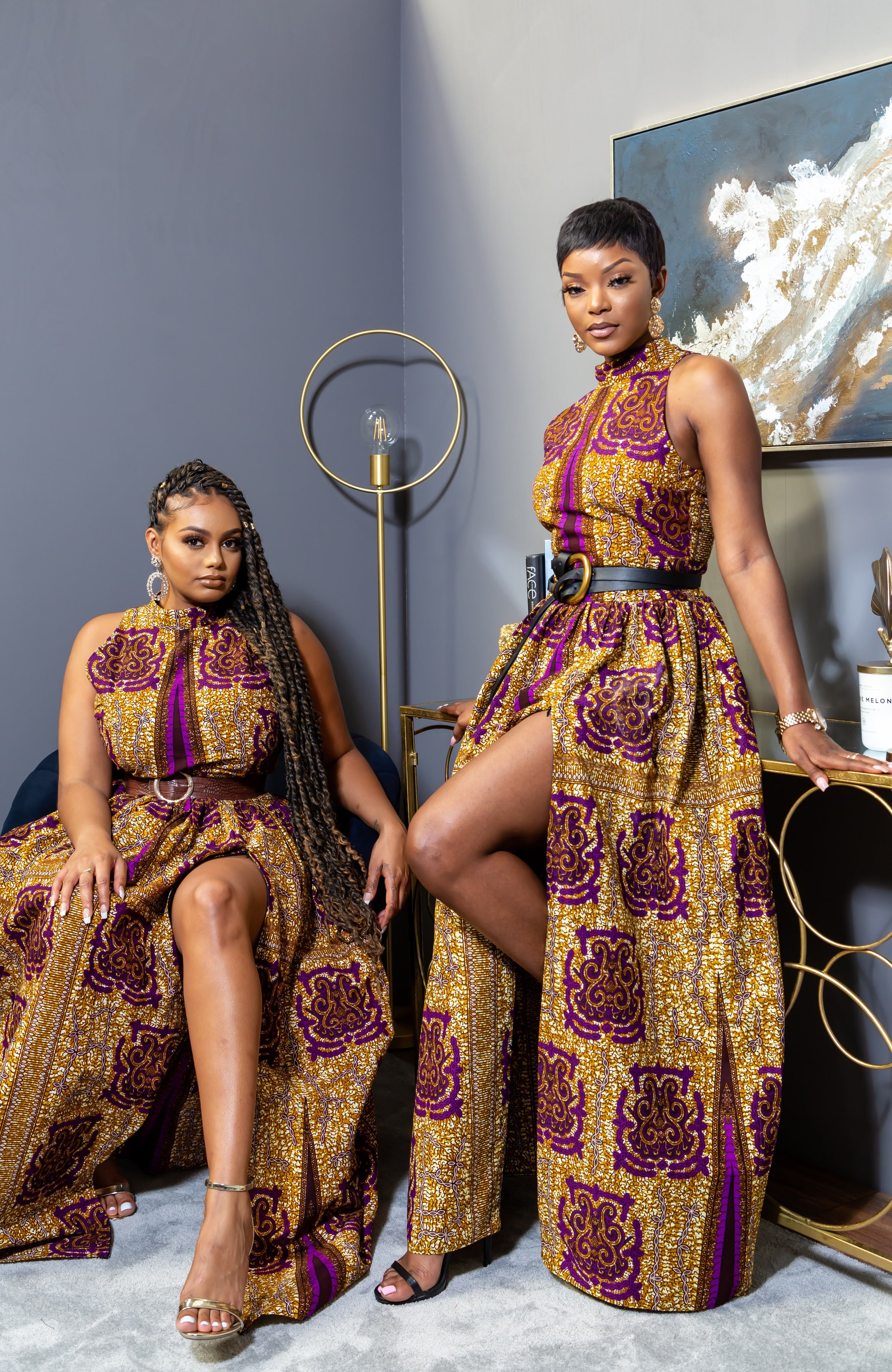 Modern African Print Dress - Sleeveless Turtleneck Maxi Dress - JESSA