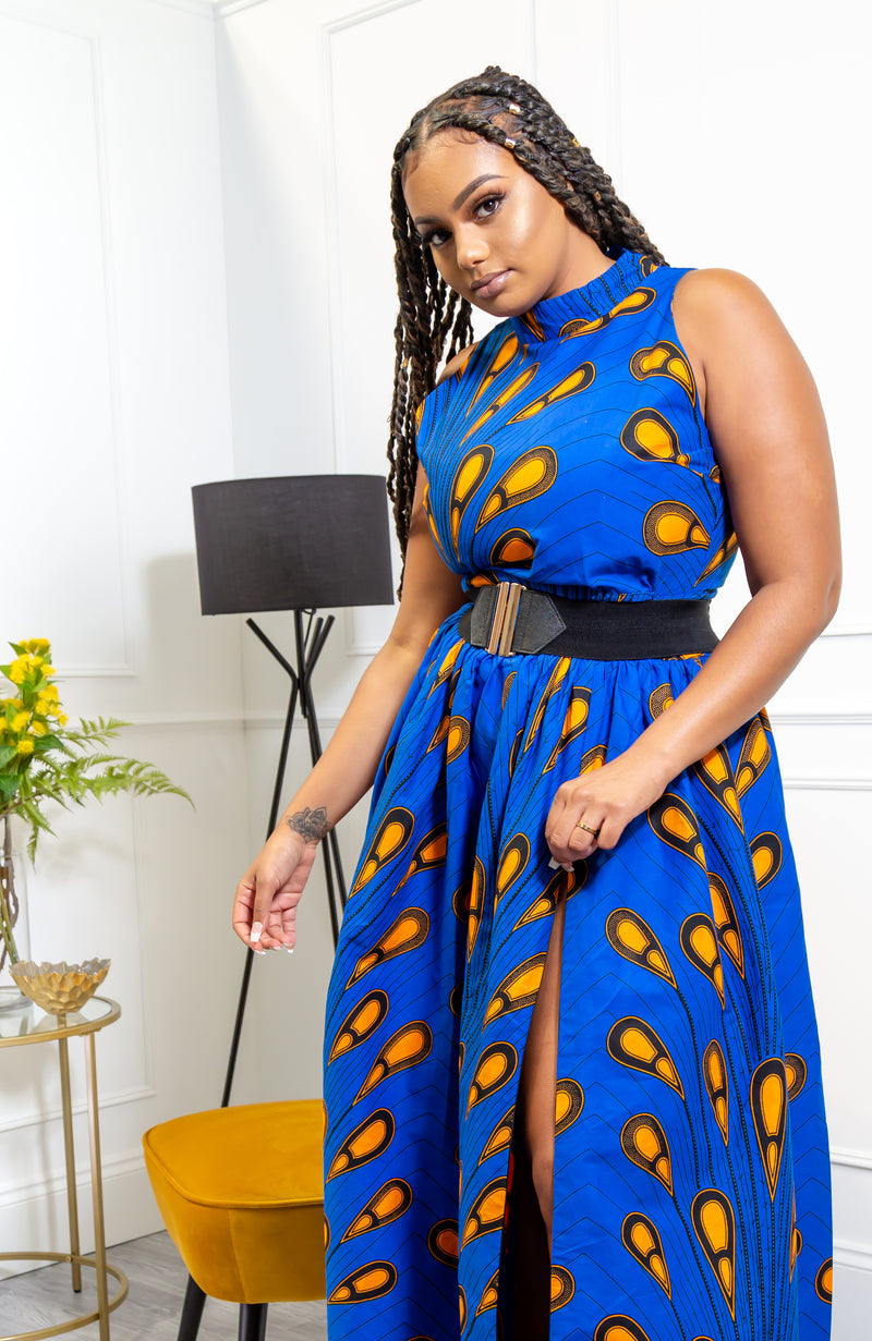 African Maxi Dresses for Women - Sleeveless Turtleneck Dress - ELLA – LAVIYE