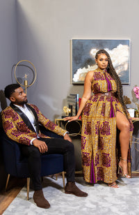 Modern African Print Dress - Sleeveless Turtleneck Maxi Dress - JESSA