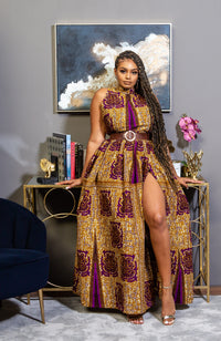 Modern African Print Dress - Sleeveless Turtleneck Maxi Dress - JESSA