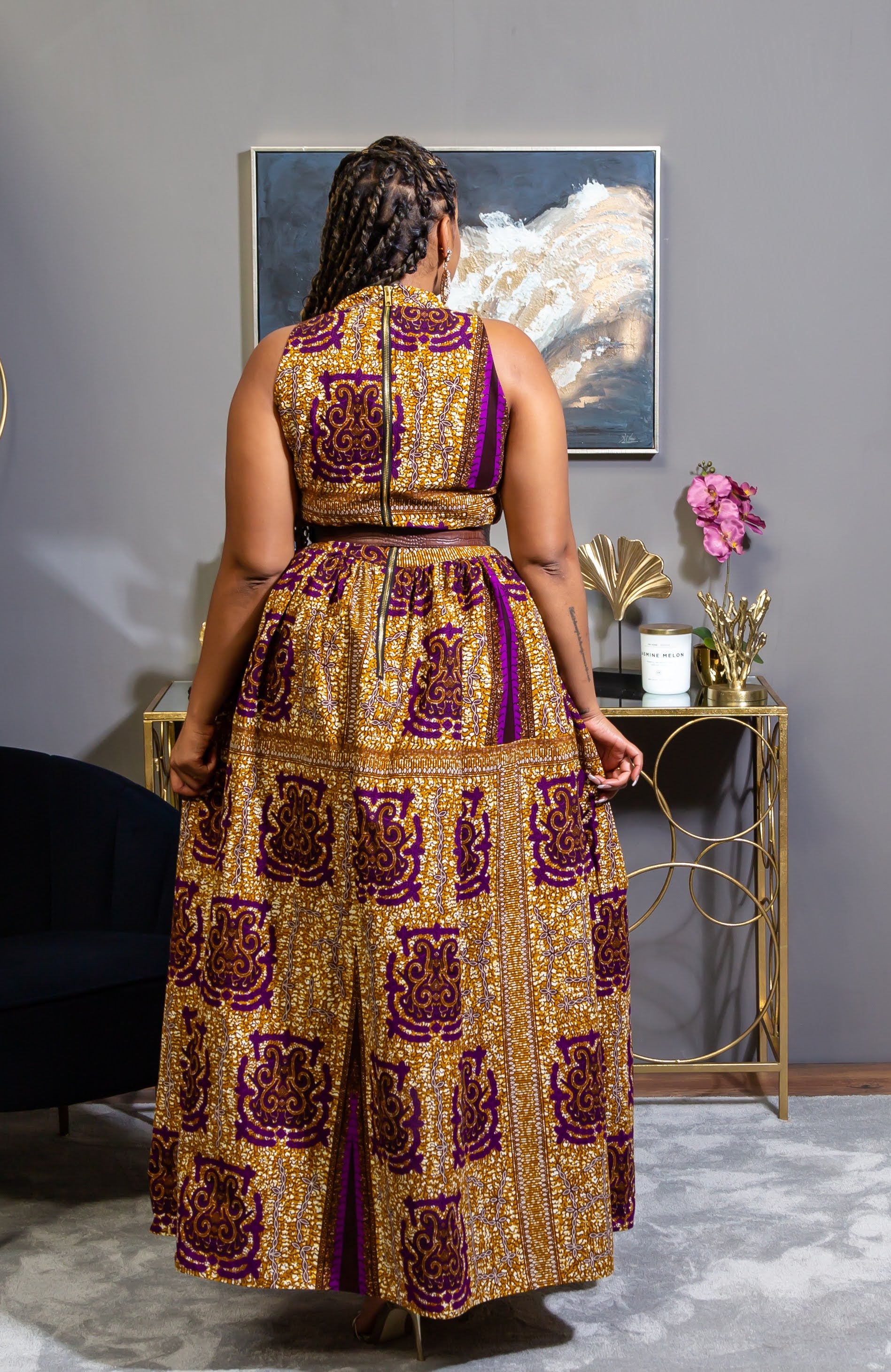 Modern African Print Dress - Sleeveless Turtleneck Maxi Dress - JESSA