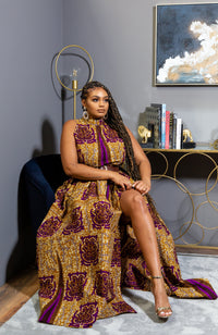 Modern African Print Dress - Sleeveless Turtleneck Maxi Dress - JESSA