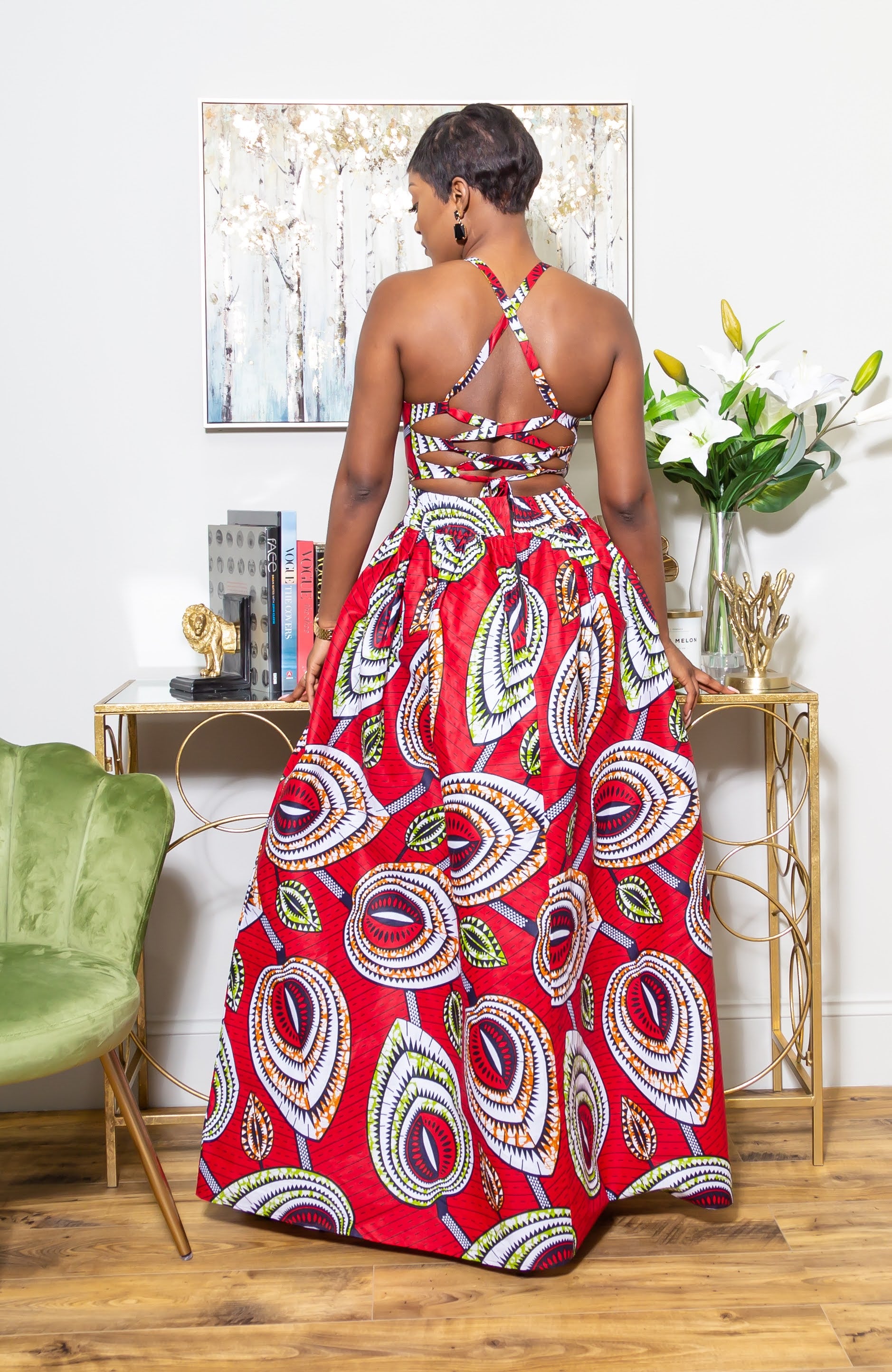 African Wax Print Crossback Sleeveless Maxi Dress - AMIRA