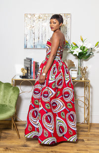 African Wax Print Crossback Sleeveless Maxi Dress - AMIRA