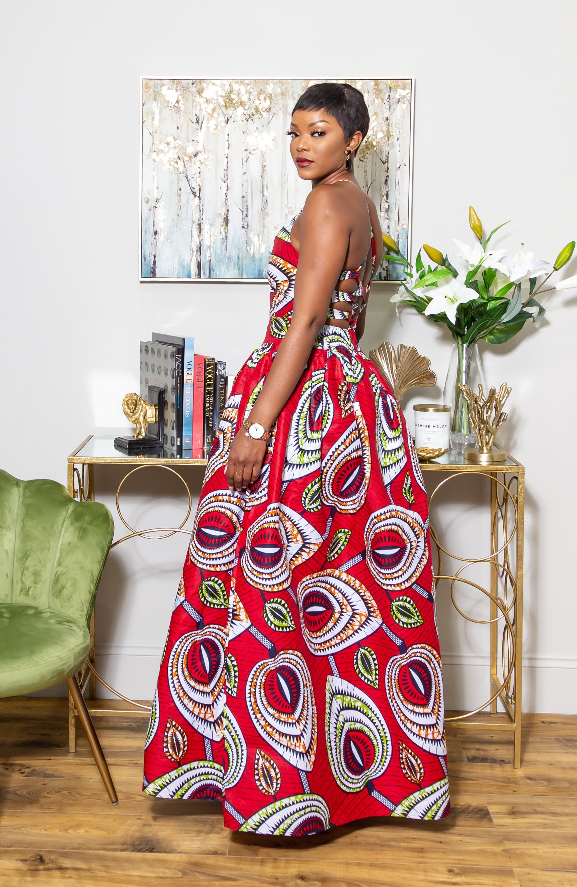 African Wax Print Crossback Sleeveless Maxi Dress - AMIRA