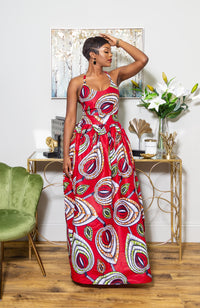 African Wax Print Crossback Sleeveless Maxi Dress - AMIRA