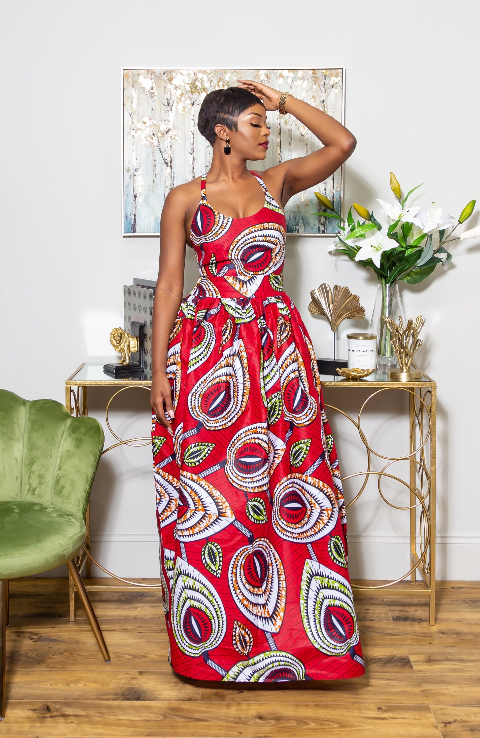 African Wax Print Crossback Sleeveless Maxi Dress - AMIRA
