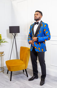 African Print Mens Dashiki Blazer - Modern Fit Shawl Collar Men's African Print Tuxedo for Guys - ELIJAH