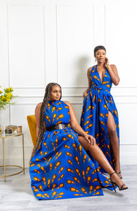 African Print Blue Infinity Multiway Maxi Dress - ELLA