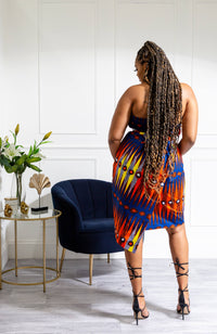 Ankara Asymmetric Tube Fold Over Strapless Red Midi Dress - JERICA