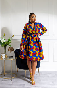 African Print Wrap Fit & Flare Midi Dress - LYDIA