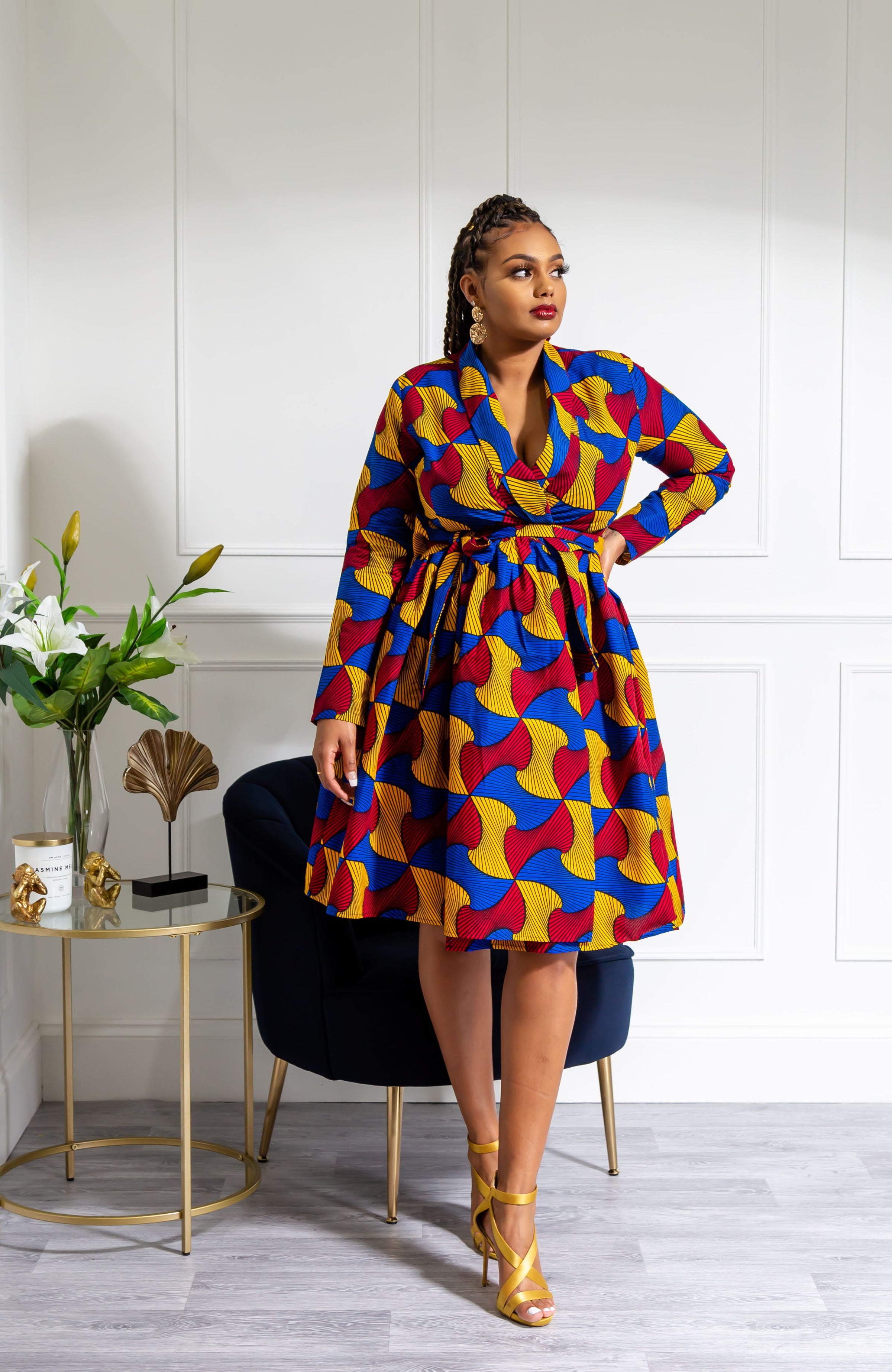 African Print Wrap Fit & Flare Midi Dress - LYDIA