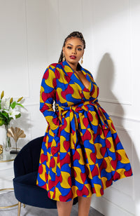 African Print Wrap Fit & Flare Midi Dress - LYDIA