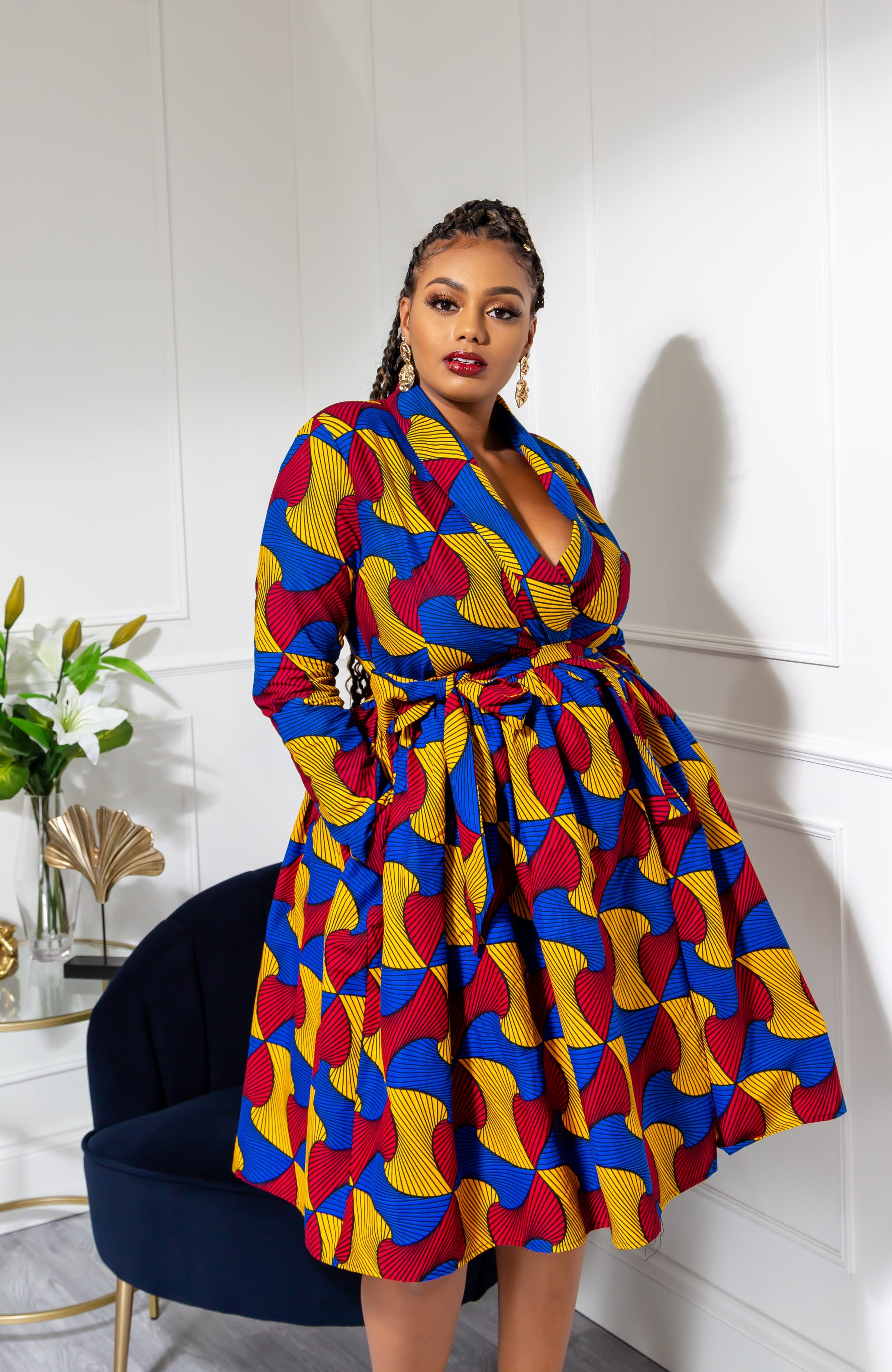 African Print Wrap Fit & Flare Midi Dress - LYDIA