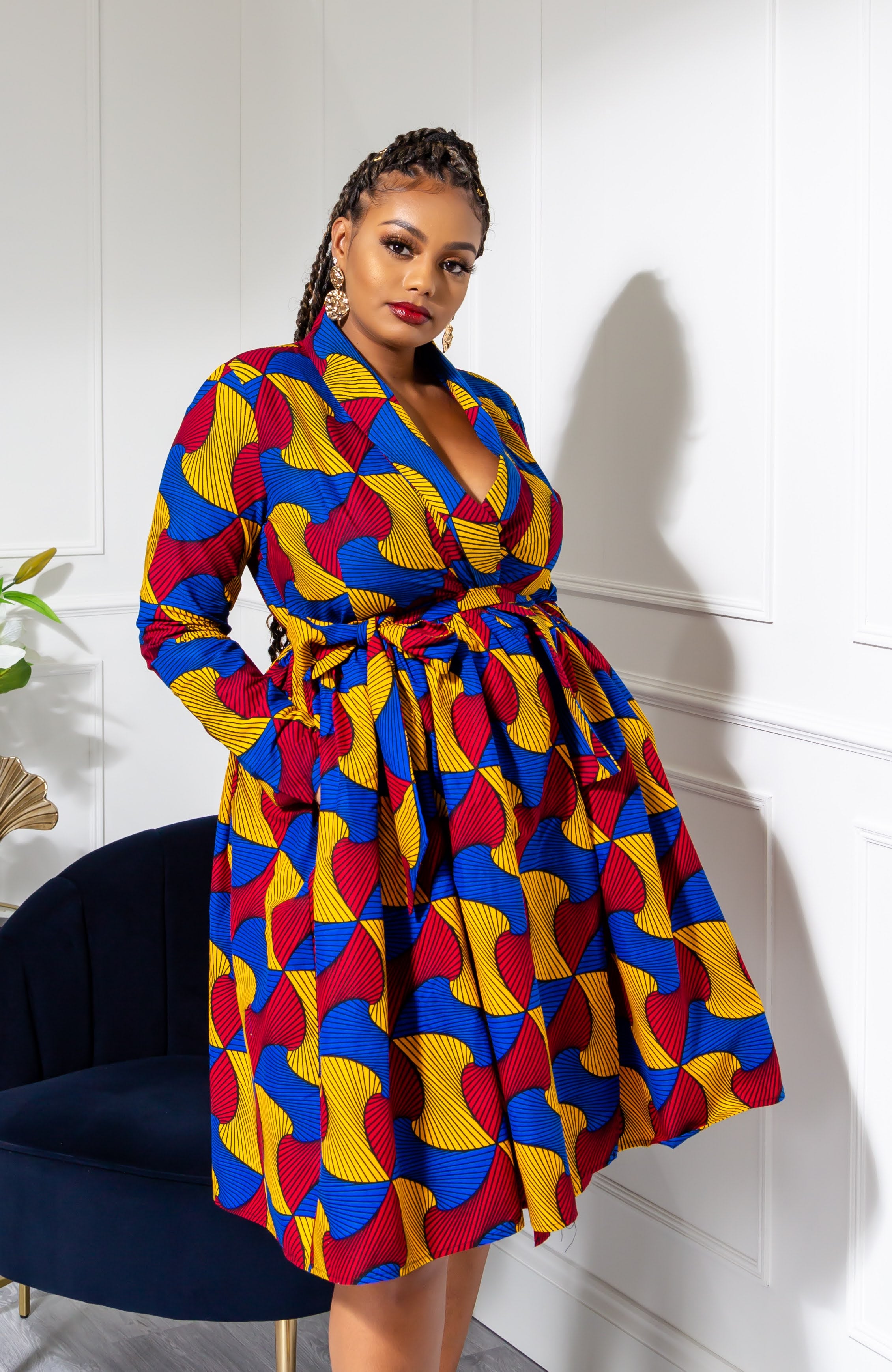 African Print Wrap Fit & Flare Midi Dress - LYDIA