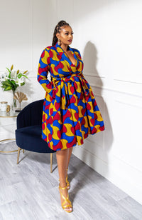 African Print Wrap Fit & Flare Midi Dress - LYDIA