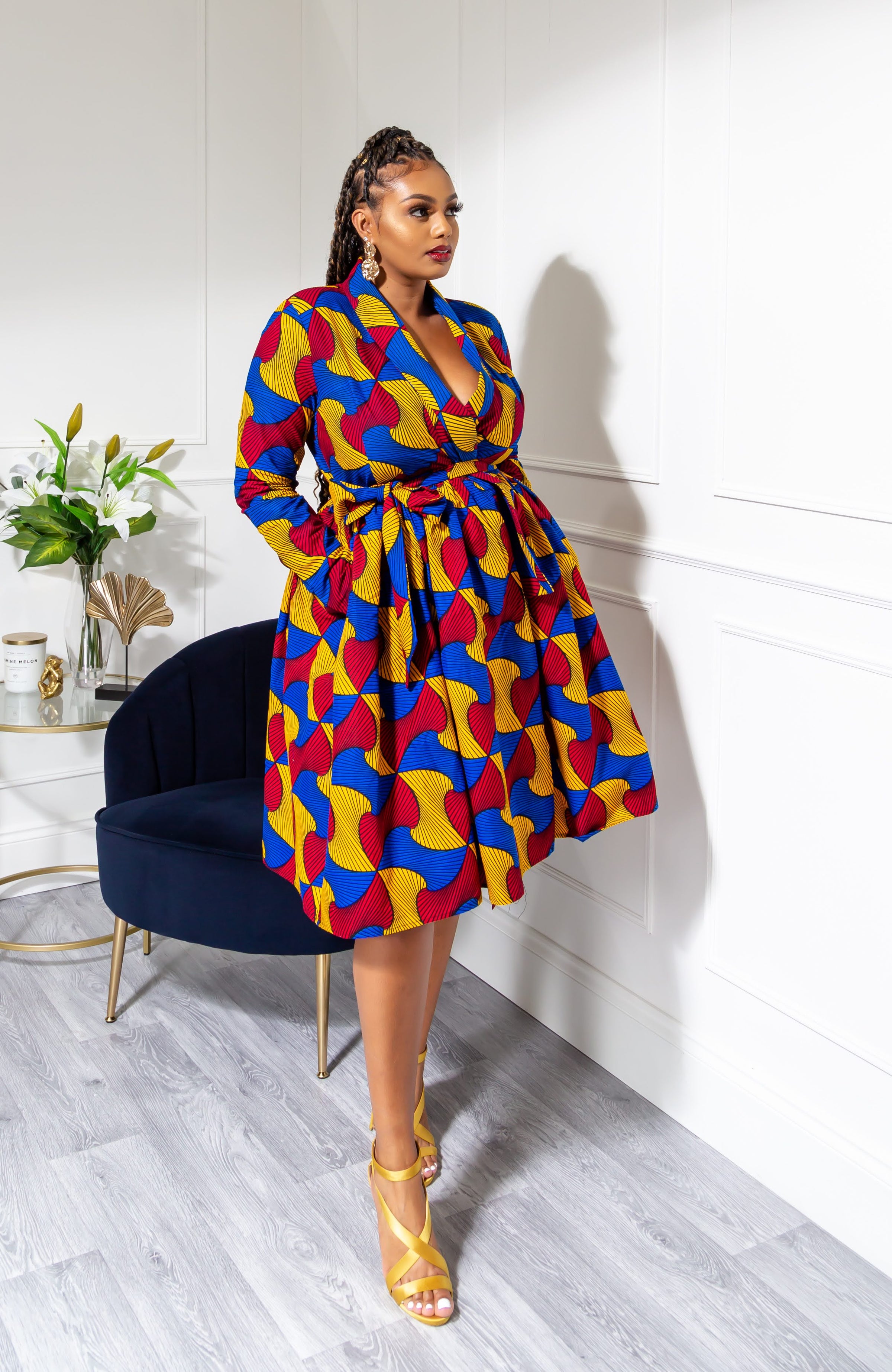 African Print Wrap Fit & Flare Midi Dress - LYDIA