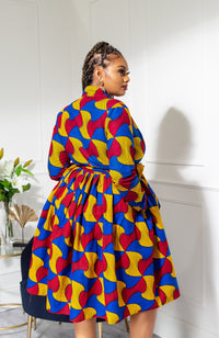 African Print Wrap Fit & Flare Midi Dress - LYDIA