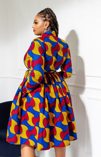 African Print Wrap Fit & Flare Midi Dress - LYDIA