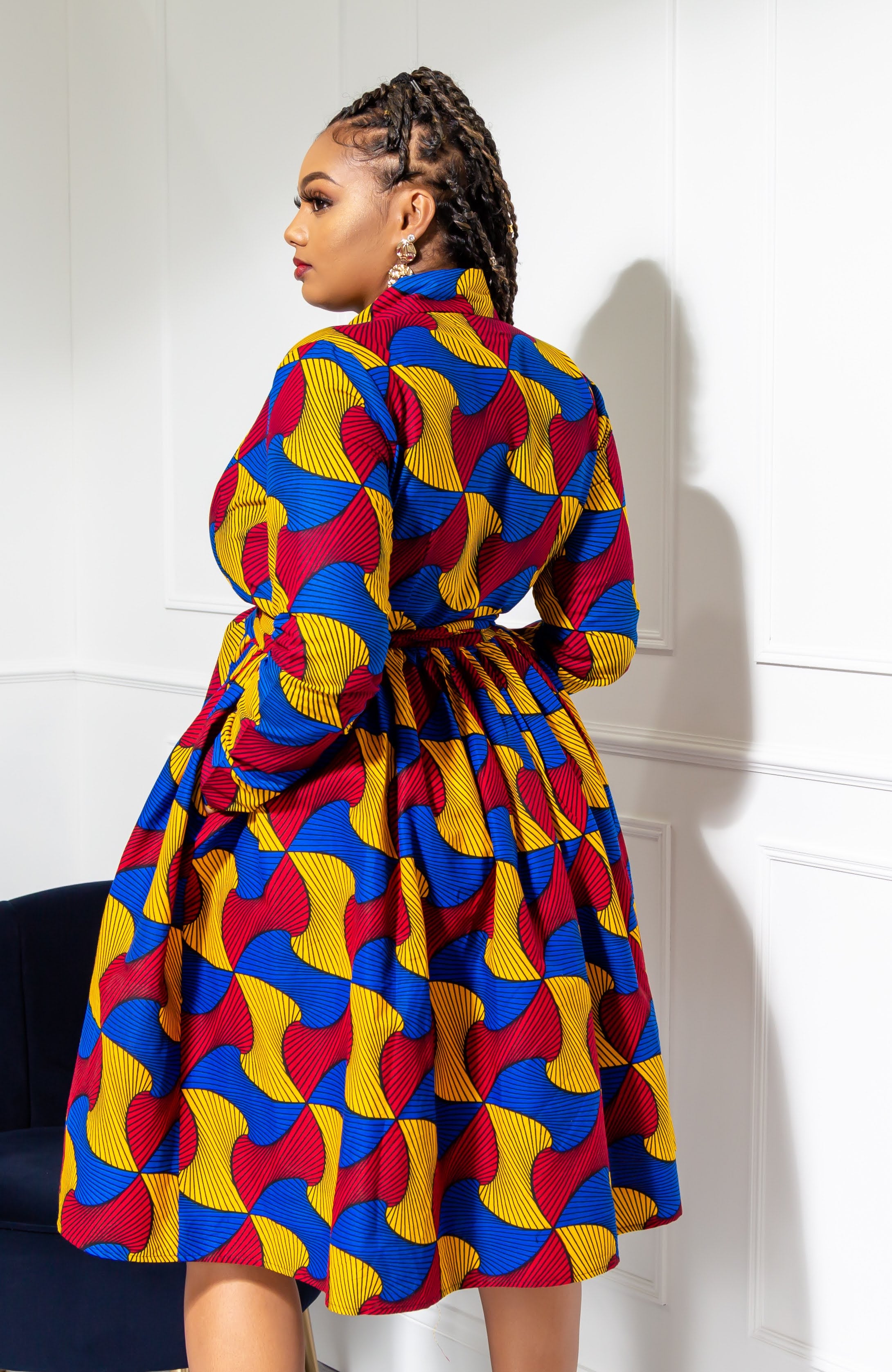 African Print Wrap Fit & Flare Midi Dress - LYDIA