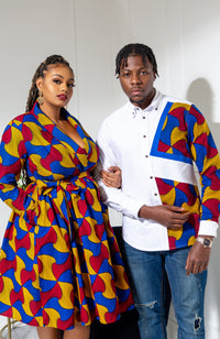 African Print Wrap Fit & Flare Midi Dress - LYDIA