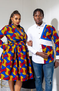 African Print Wrap Fit & Flare Midi Dress - LYDIA