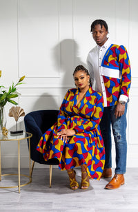 African Print Wrap Fit & Flare Midi Dress - LYDIA