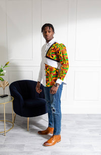 African Shirts for Men | Mens African Shirt - Skinny Fit White Button Down Oxford Shirt - KENDRICK