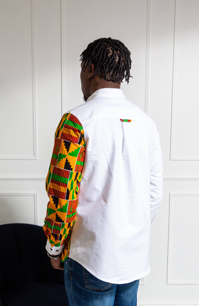 African Shirts for Men | Mens African Shirt - Skinny Fit White Button Down Oxford Shirt - KENDRICK