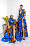 African Print Blue Infinity Multiway Maxi Dress - ELLA