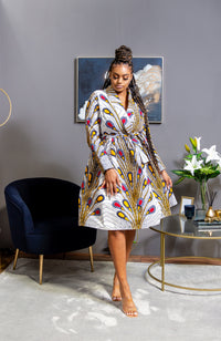 Laviye African Print Midi Dress - African Print V-Neck Wrap Dress Fit and Flare - Pamela