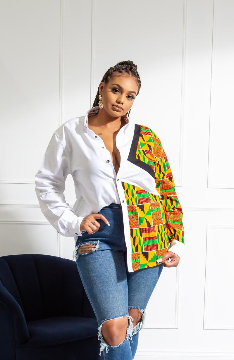 Unisex African Shirt | Oversized Fit White Button Down Shirt - KENYA