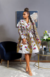 Laviye African Print Midi Dress - African Print V-Neck Wrap Dress Fit and Flare - Pamela