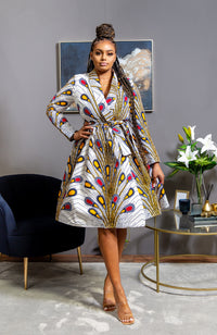 Laviye African Print Midi Dress - African Print V-Neck Wrap Dress Fit and Flare - Pamela