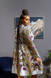 Laviye African Print Midi Dress - African Print V-Neck Wrap Dress Fit and Flare - Pamela