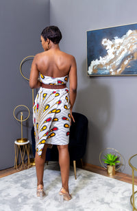 African Print Asymmetric Tube Fold Over Strapless Midi Dress - PAMELA