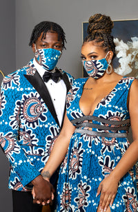 Ankara Wax Print Deep V Neck Maxi Dress with Waist Bands - GEMMA