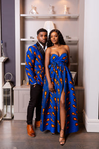 African Print Blue Infinity Multiway Maxi Dress - ELLA