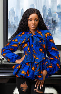 African Print Pussybow Peplum blouse - ELLA